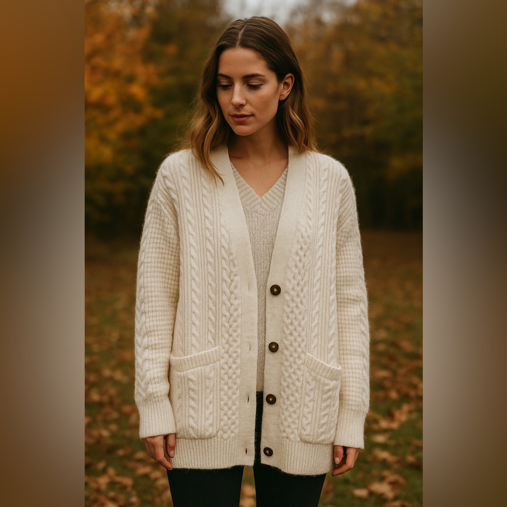 Pink Rose V Neck Size M Ivory/off white color Knitted Sweater cardigan